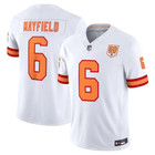 Men s  76 Buccaneers  6 Baker Mayfield White orange 50th Season Stitched Jersey