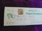 Antique Ephemera 1873 First National Bank Wilmington Del Check W  Revenue Stamp