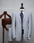 Business Men Suits Single Breasted Seersucker Slim Fit Notch Lapel Wide Striped