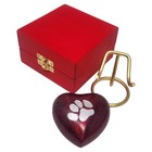 Red Heart Pet Cremation Urn For Dog Or Cat Ashes With Paw Print Stand   Box
