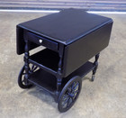 Vtg Rolling Black Wood Bar Cart Drop Leaf Tea Trolley W  Drawer Pullout Shelf