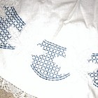 Vintage Round White   Blue Cotton Lace Doily  Floral Embroidered Lace Trim