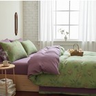 New Anthropologie Green Purple Floral Linen Boho King Bedding Duvet   Sham Set