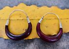 Artisan Crafted Sterling Silver Beautiful Wood Hoop Jewelry Earrings Free Ship