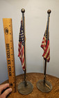 Pair Of 13  Vintage American United States Desk Flag Poles Silk   Mid Century