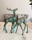 Set Of Two Vintage Verdigris Deer Figurines     10  X 5 5  And 7  X 6 5 