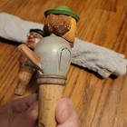Vintage Carved Wood Yakker Man Mechanical Bar Wine Bottle Stopper Cork Anri  