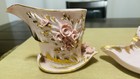 Vintage Lefton Pink Porcelain Cigarette Holder Dresser Vanity Set Signed 2 Piece