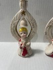 Vintage Kreiss   Co Ceramic Porcelain Angel Bell Holly Christmas Candle Stick