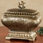 Algiers Traditional Tabletop Etched Satin Gold Decorative Covered Box Lid