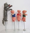 Vintage Baps Hand Made Puppets 3 Little Pigs And Wolf Us Zone Germany 1940s