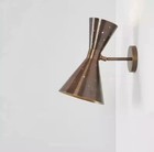 Brass Wall Sconce Double Cone Shade Mid Century Modern Vintage Style Lamp