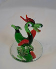 Whimsical Hand Blown Glass Green Dragon Red Wings Figurine W mirror Base