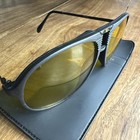 Vintage Amber Vision Aviator Sunglasses Mens Black Orange Lens Retro With Case
