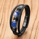 Lapis Lazuli Bracelet For Men  Beaded Braided Black Leather Bracelet Jewelry    