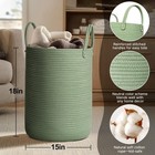 Large Green Laundry Basket  15 x18  Tall Woven Cotton Rope Bin For Blankets C   