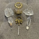 Vintage Miniature Glass Perfume Bottle Lot 3 Gold Filigree Stoppers As Is