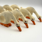 Vintage Set Of 8 White Geese Wooden Napkin Rings Hand Painted Whimsical Goose