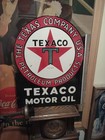 Vintage Large Rare Texaco Gasoline Double Sided Porcelain Metal Flange Sign 
