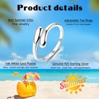 925 Sterling Silver Toe Rings For Women Adjustable 14k White Gold Plated Flow   