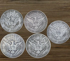 Barber Half Dollar 1894-1915-s Lots Of 5 Mixed Date Us Coin