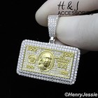 Men 925 Sterling Silver Moissanite Gold Plated 3d  100 Dollar Bill Pendant mp538