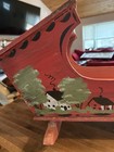 Folk Artist Jean Dewey Handpainted Wooden Doll Baby Cradle Red Signed By Artist