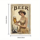 Vintage Tin Metal Sign Style Beer Poster With Elegant Woman Holding A Full