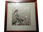 Chinese Silk Embroidery Hand Embroidered Art Framed Birds Plum Blossom Vintage