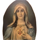 Vintage Immaculate Sacred Heart Mary Live Edge Wood Slice Wall Hanging Plaque
