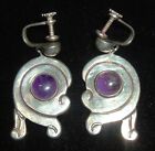 Old Ca 1940 s Sterling Silver   Natural Amethyst Taxco Earrings  Elegant   