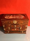 1977 Decorated Chinese Lacquer Jewelry Box Cork Art Pagoda Scene Wood Finish