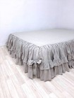 Double Ruffle Linen Bed Skirt Split Corners Ruffled Panel Dust Ruffle Bedskirt