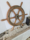 Authentic Vtg Ship   s Wheel     Solid Wood   Brass Hub     Maritime Vessel Hardware