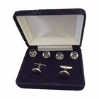Silver Cuff Links   Stud Set With Black Inserts