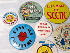 Vintage Button Lot Tin Pinback Collection Retro Funny Comedy Wear Hippy