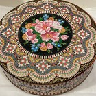 Vtg Daher Multi-color Floral Beaded Pattern Tin Container W lid Made In England