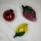 Murano Style Vintage Art Glass Fruit Grapes Apple Lemon Lot Of 3