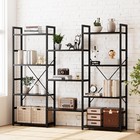 Triple Wide 4 Tier Bookshelf  Adjustable Rustic Industrial Style Bookcases Wi   
