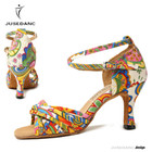 Latin Dance Shoes Flower Ballroom Shoes Middle Heel Square Shoes Cross Straps