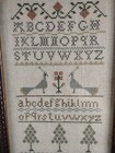 Vintage Finished Needlework Sampler Framed Religous 17 x8 