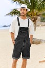 Mens Denim Bib Overall Shorts Loose Fit Summer Walk Shorts Above Knee Length