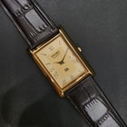 Vintage Seiko Slim Quartz Gold Face With Brown Strap 26mm Case Mens Wrist Watch