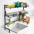 2-tier Over Sink Dish Drying Rack Cutlery Drainer Kitchen Cup Organizer 82cm New