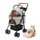 4-wheel Foldable Pet Stroller Cat Dog Cage Stroller Portable Travel Carrier