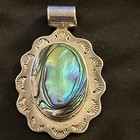 Vintage Ati Mexico 925  Sterling Silver Abalone Shell Slider Pendant Heavy 18g