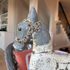 Vtg Antique Wooden Horse On Wheels  Leather And Wood 16x12 Collectible