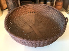 Antique 19th c  Round 2-handle Splint Basket In Original Red Paint 