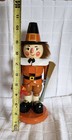Nanette Hilton 2001 Wooden Old World Pilgrim With Turkey Nutcracker Thanksgiving