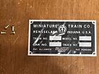 Vintage Nos Miniature Train Company Data Plate 3 200    X 1 750     W brass Rivets